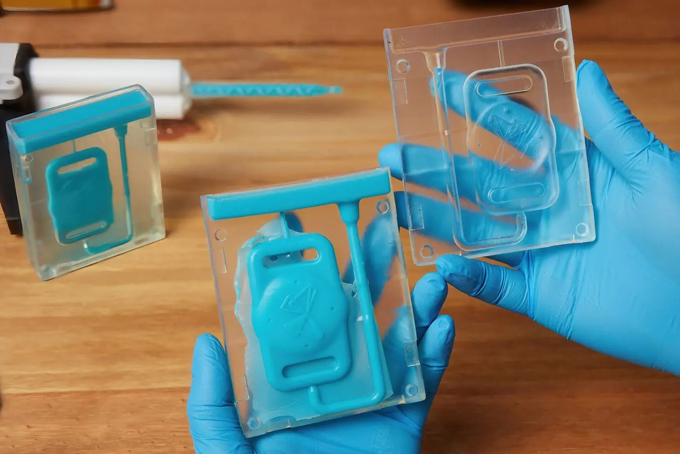 Silicone mould being made around a 3D printed master