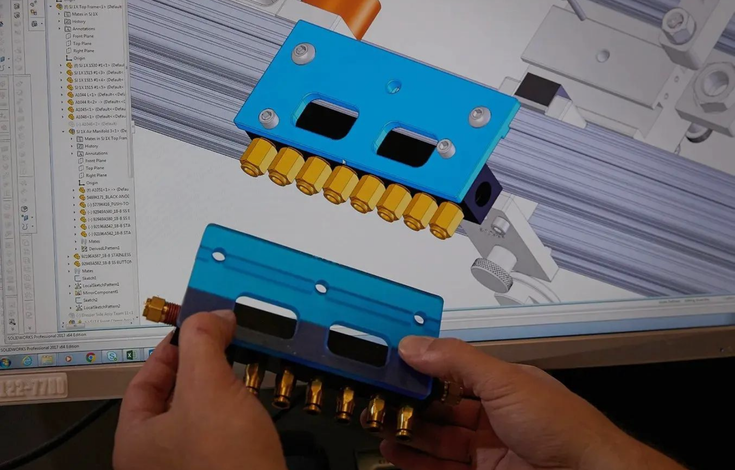 3D printed test fixture in use on an electronics assembly