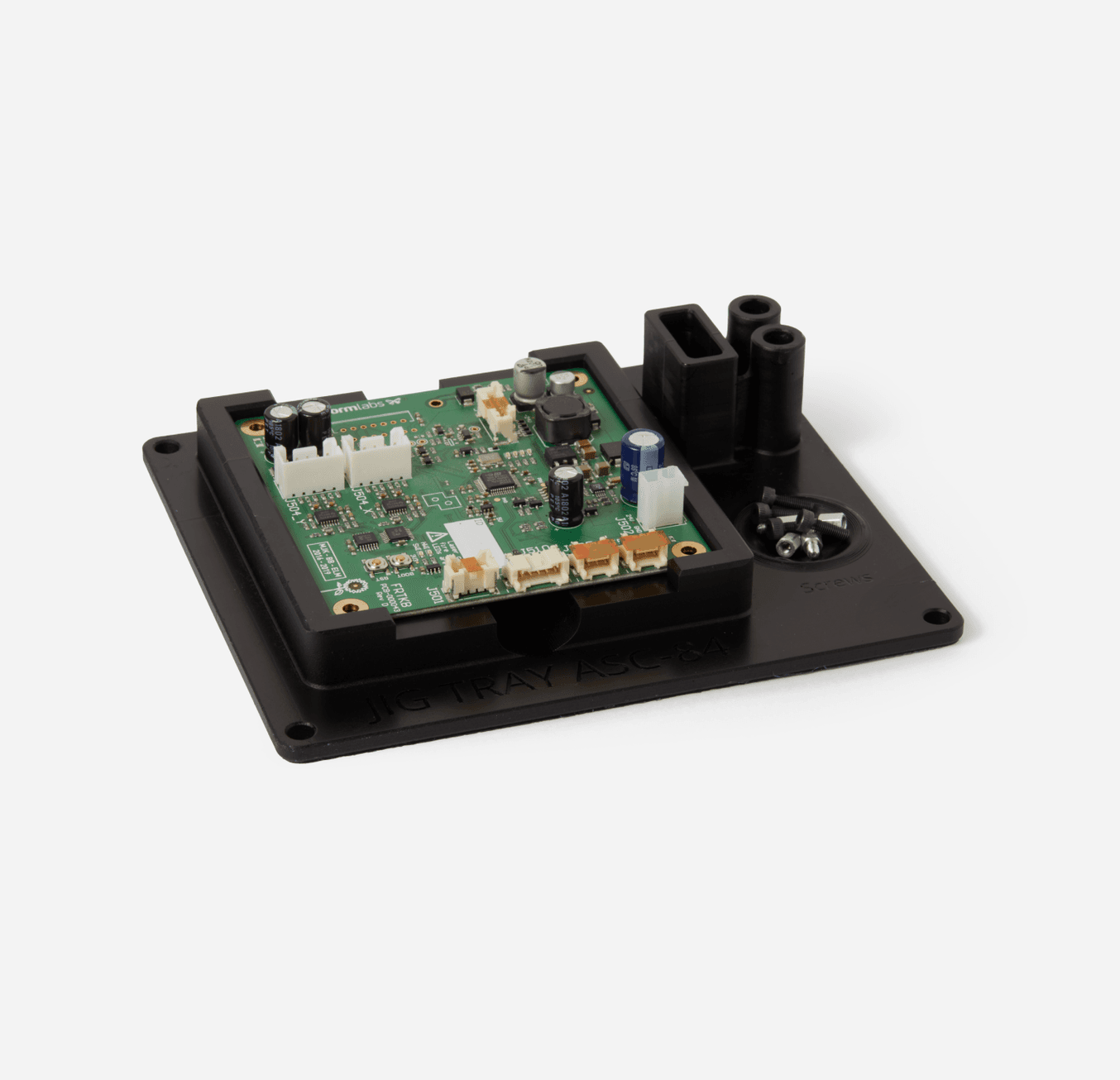 ESD-safe resin fixture holding a circuit board